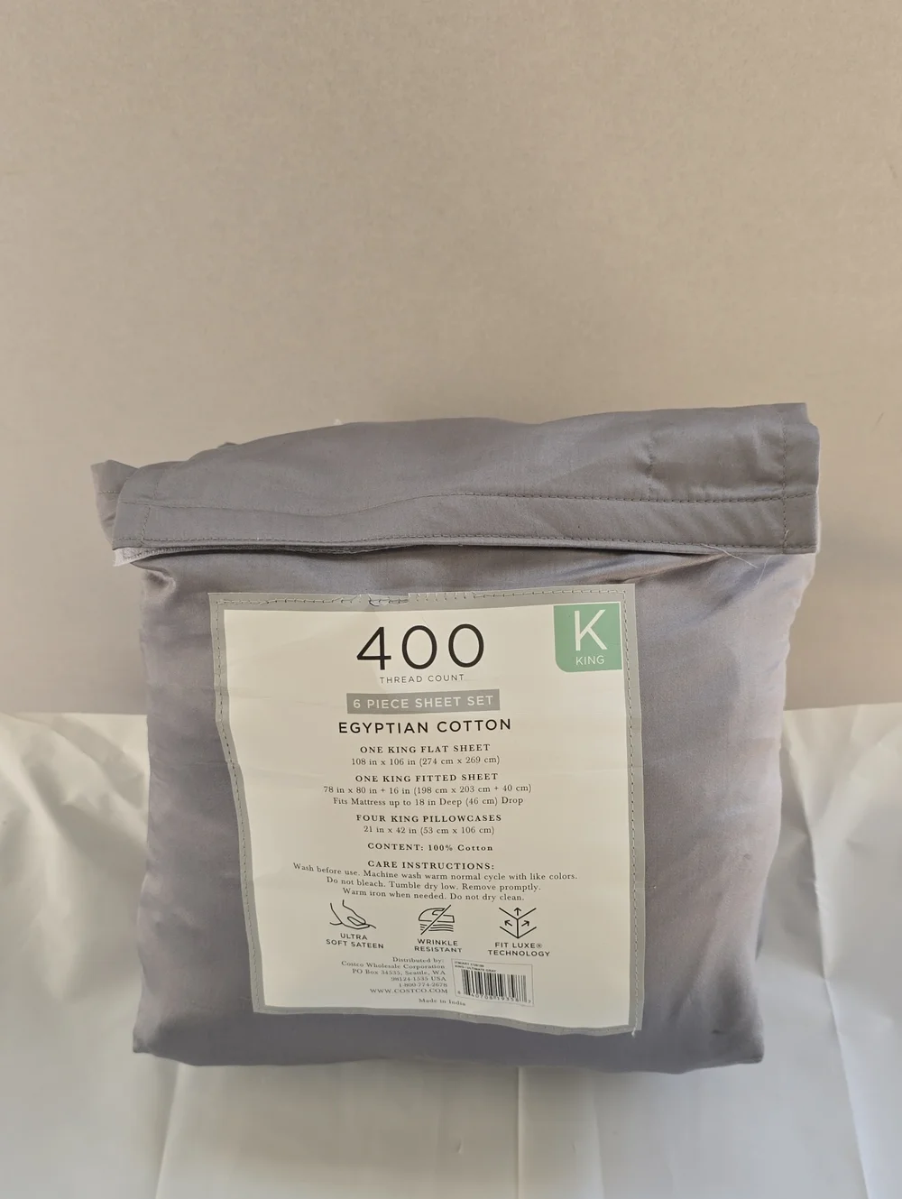 400 Thread Count Egyptian Cotton King Sheet Set - Gray